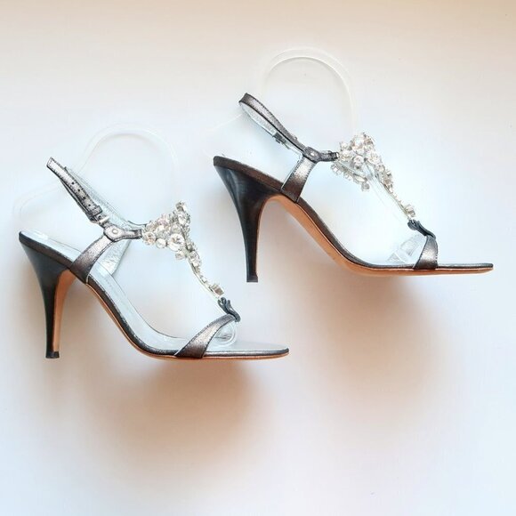 NEW Vicini Giuseppe Zanotti Silver Heels / Sandals w Crystal Embellishments 8 - Picture 10 of 16
